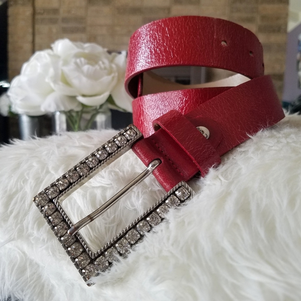 Red Real Leather Belt from Italy